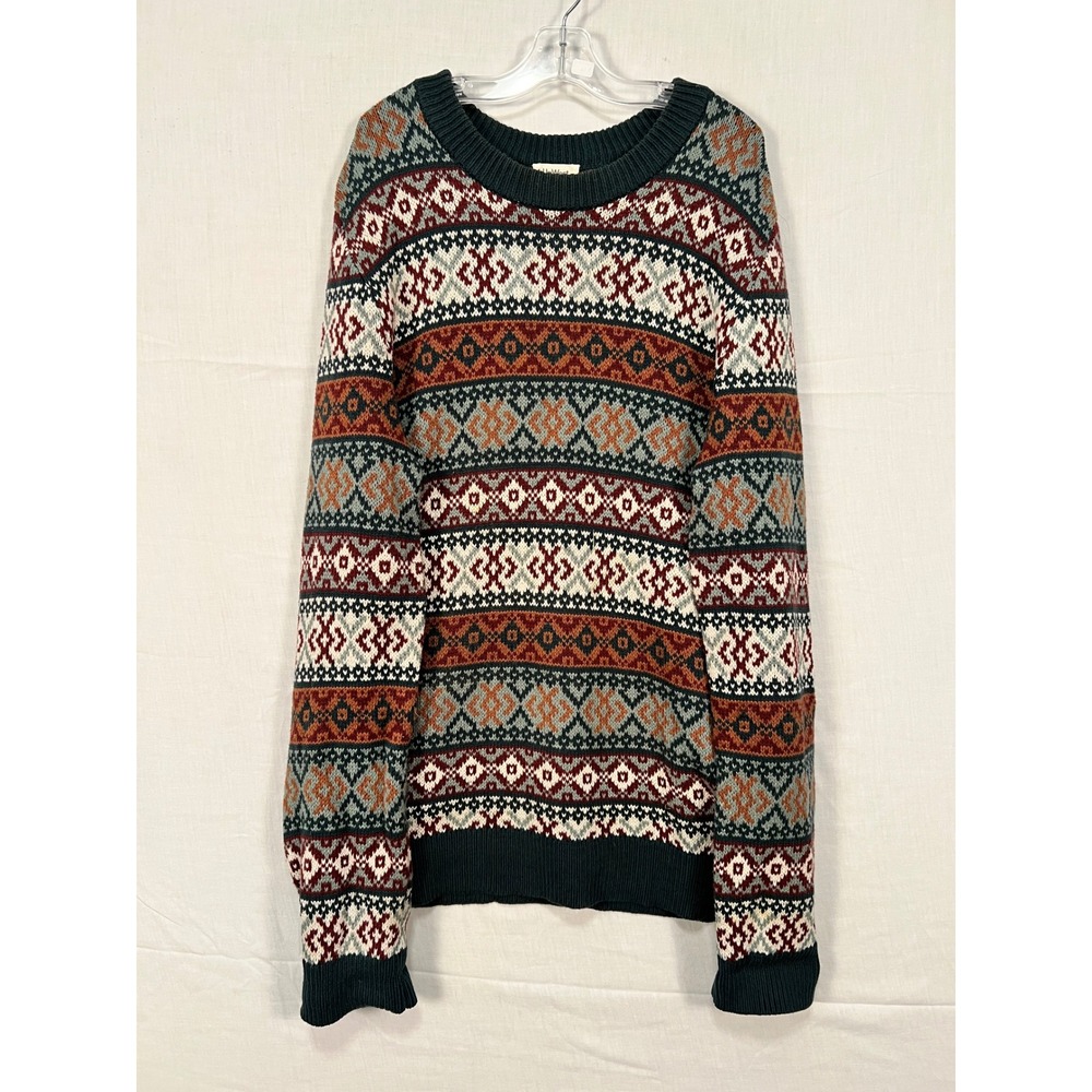 UpWest Resort & Mercantile Womens Fair Isle Crewneck Sweater Green Orange M